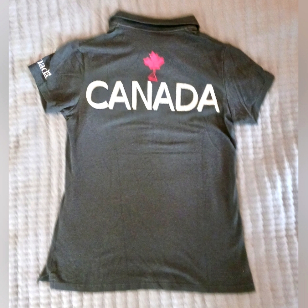 Womens sz Medium Collared Tee Shirt Canadian Water Skiing Team Navy Bamboo